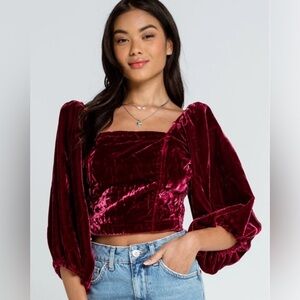 Free People Marie Velvet open back blouse in Wine